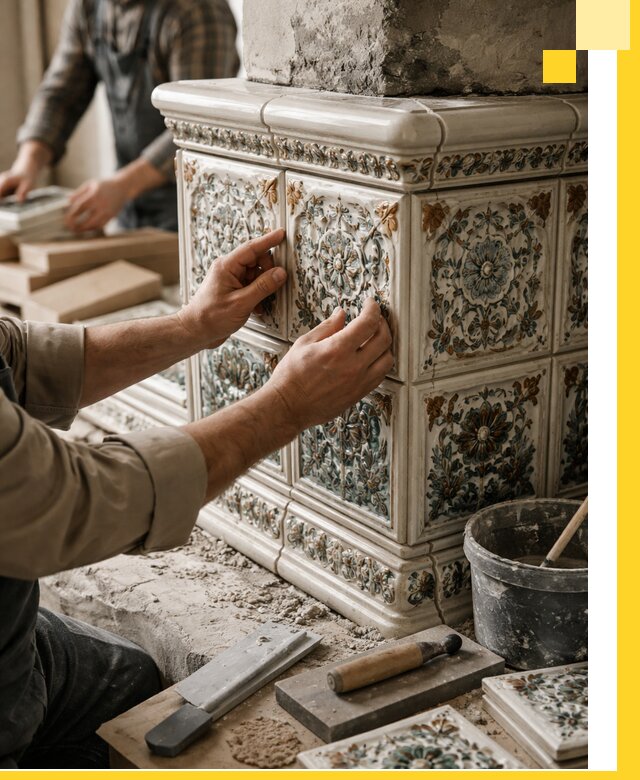 Изразцовые камины под ключ в Донском: проект и монтаж