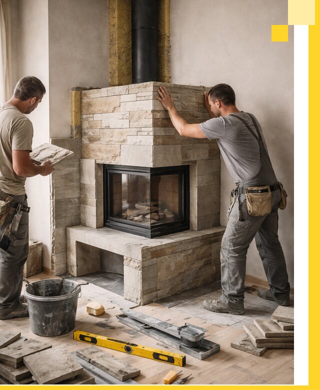 Угловые камины под ключ проект, монтаж и отделка в Донском