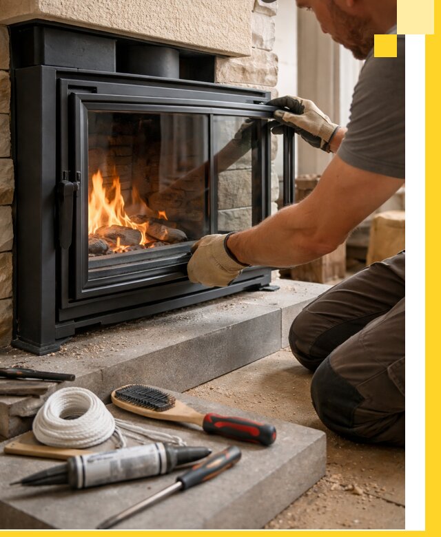 Производство, монтаж и доставка каминов со стеклом в Донском