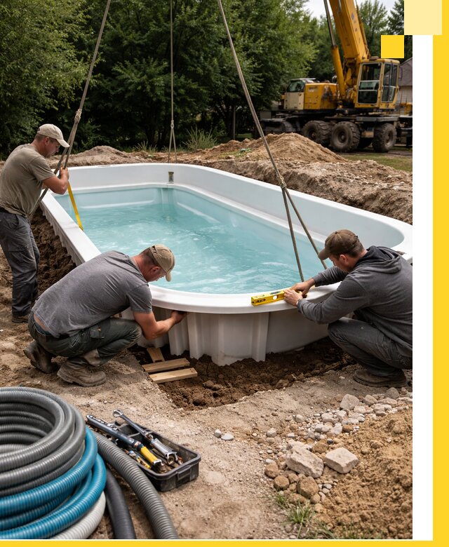 Установка и монтаж композитных бассейнов под ключ в Донском