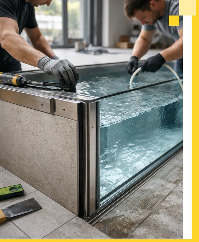 Проектирование и монтаж стеклянных бассейнов в Донском