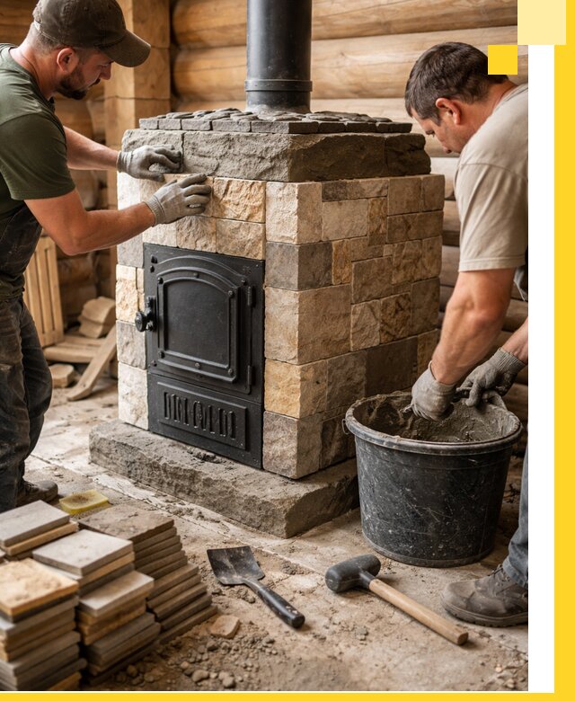 Облицовка банной печи под ключ в Донском: камень и плитка