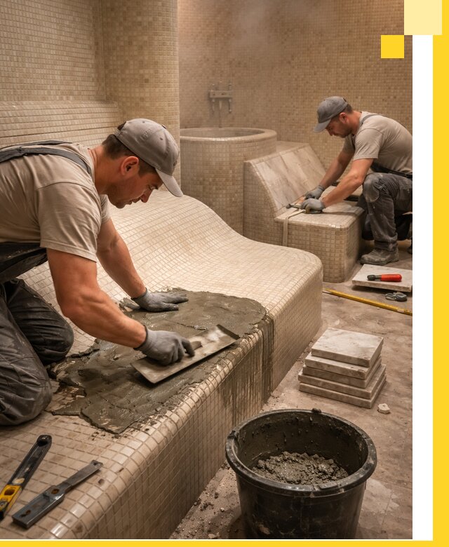 Лежаки для хамама под ключ в Донском, проект и монтаж