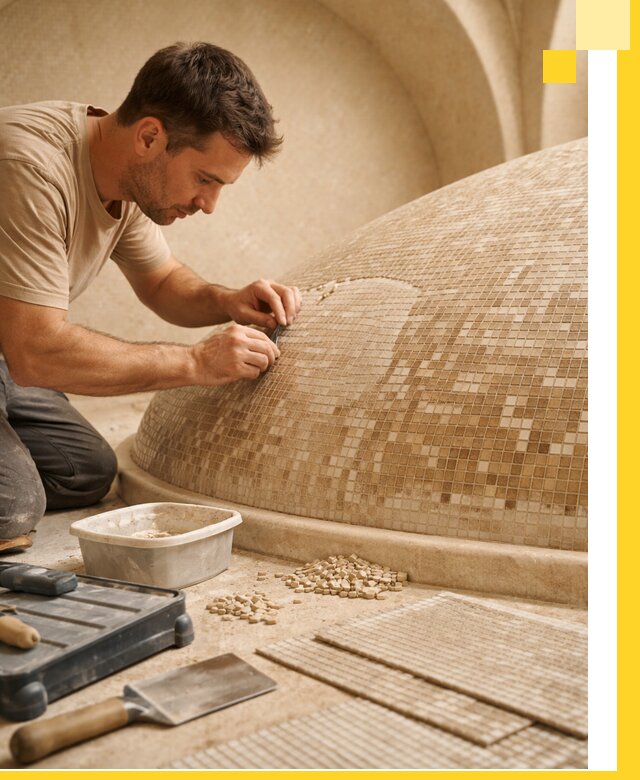 Профессиональная укладка мозаики для хамама под ключ в Донском