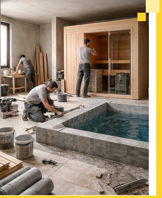 SPA зоны под ключ с бассейном сауной и печью в Донском